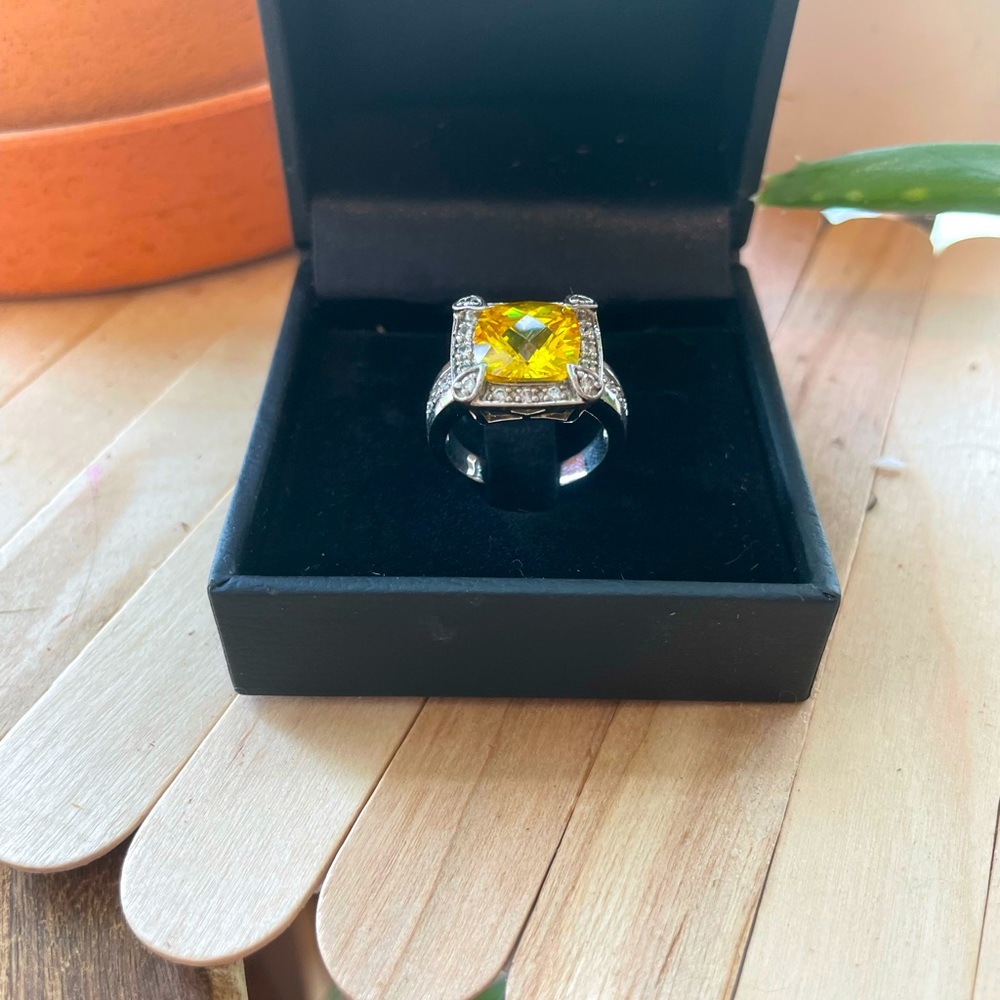 Large square cut cz yellow ring